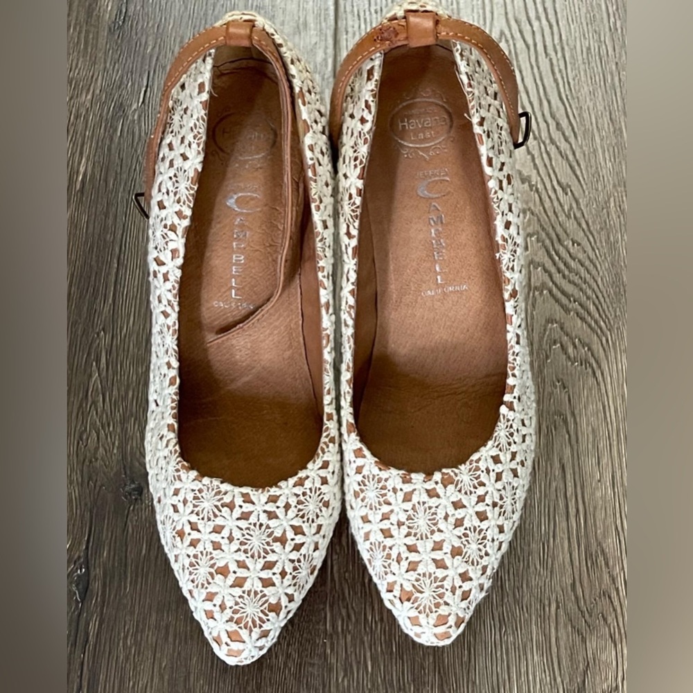 Jeffrey Campbell Cream Crochet Wedge Flats